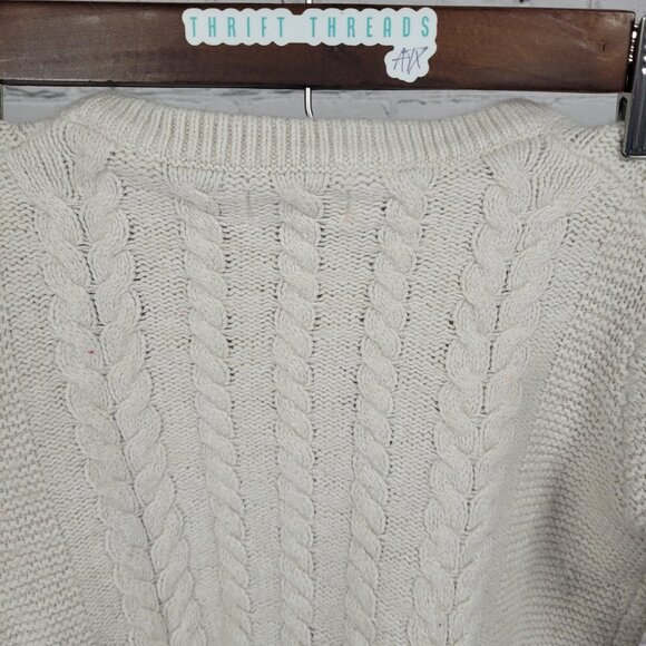 Boden Beige Wool Cotton Blend Embroidered Flowers Cable Knit Sweater Girls 6-7Y - Picture 7 of 12